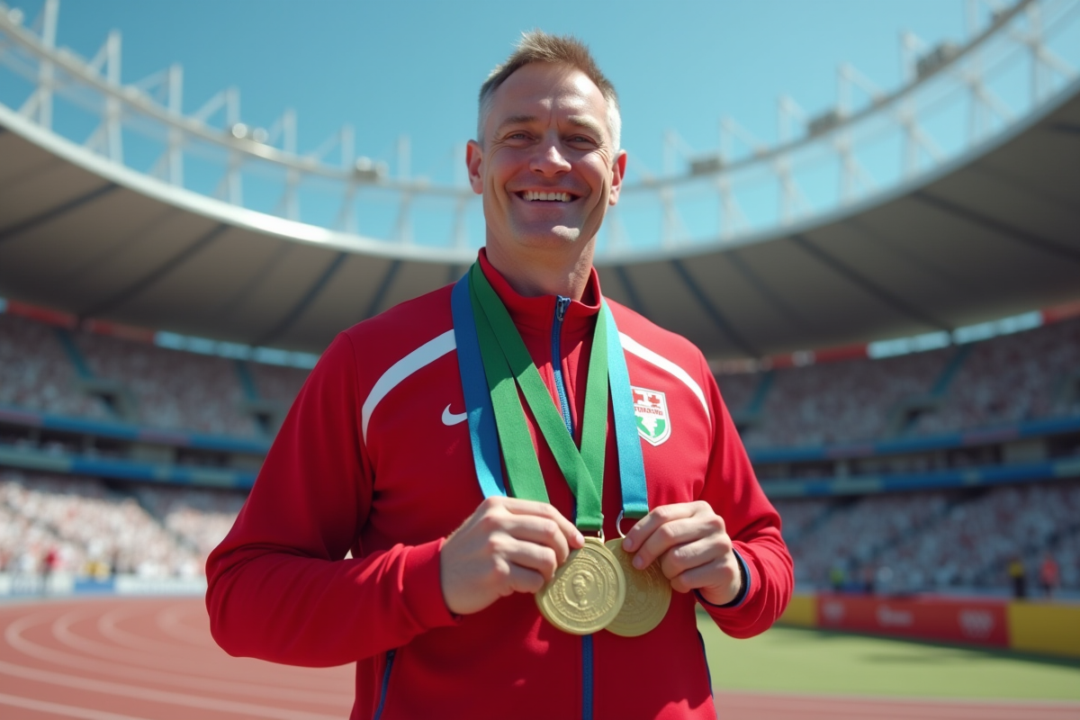 Athlète masculin avec médailles aux Jeux Olympiques