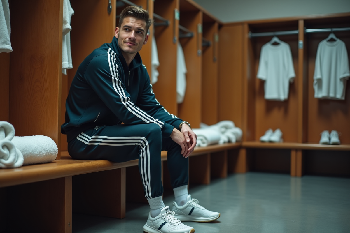 Sportif homme en locker room en réflexion