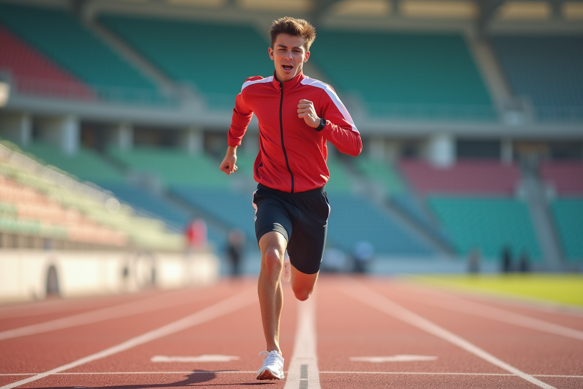 Jeune athlète en sprint à la ligne d'arrivée