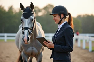 Entraineure et cavaliere en concours a l'extérieur
