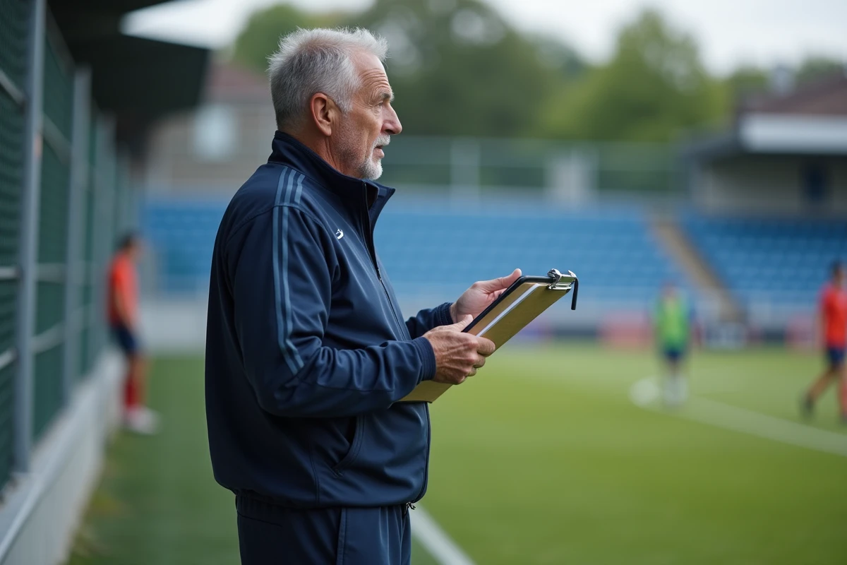 Entraineur expérimenté observant un match de football