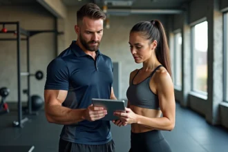 Coach sportif à Pau guidant sa cliente lors d'une séance de coaching personnalisé en salle de sport