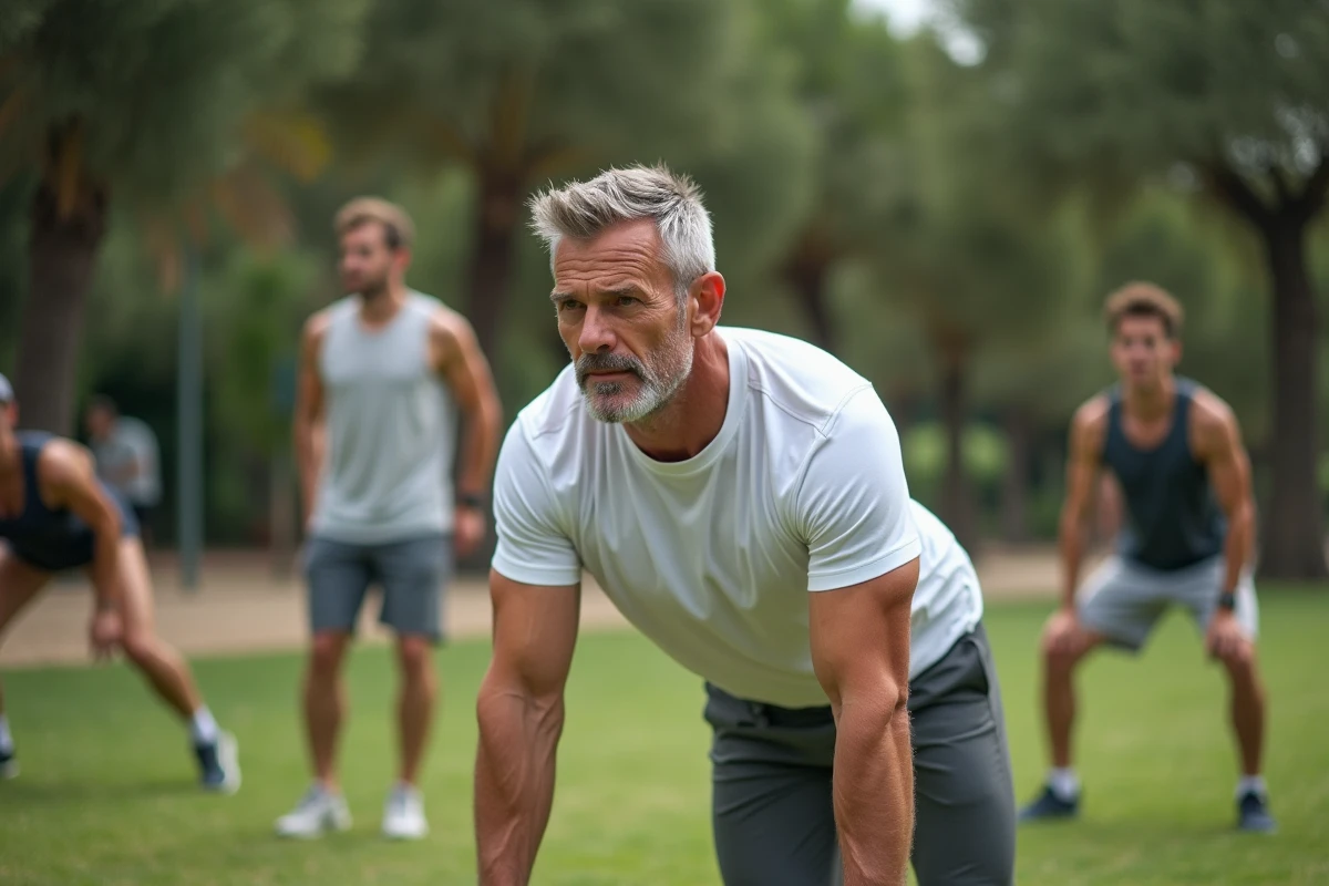 Séance de bootcamp collectif animée par un coach sportif dans un parc de Toulon en plein air