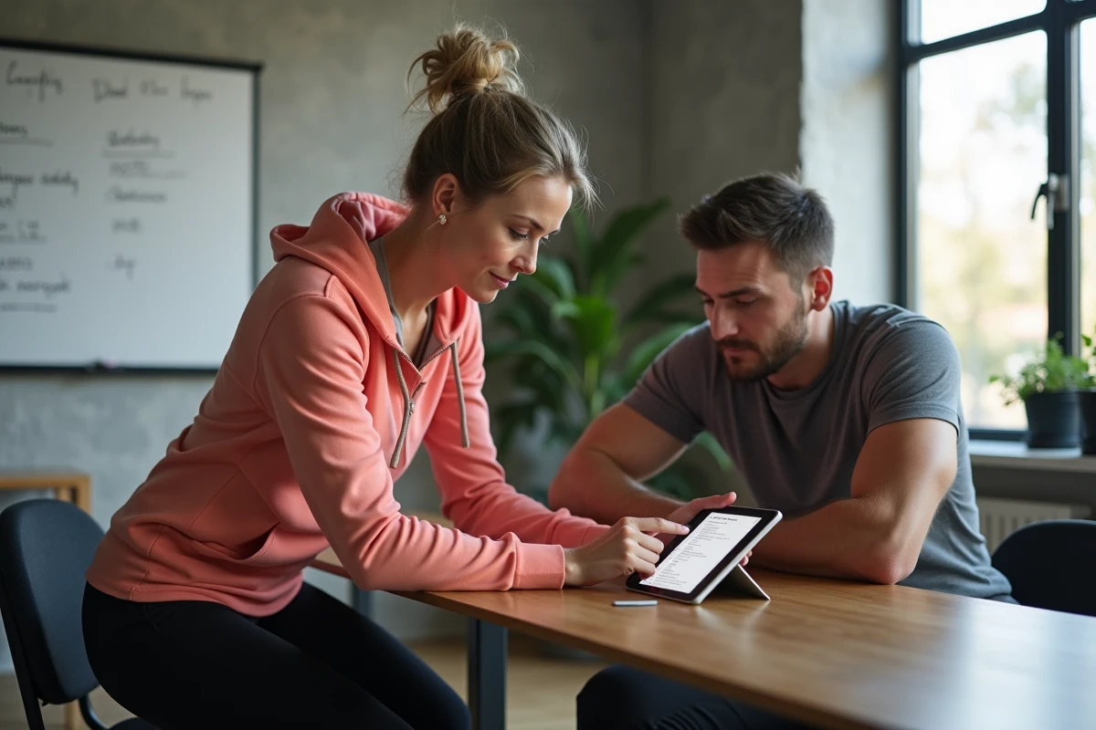 Coach sportive à Brest en consultation avec un client pour un programme minceur et forme personnalisé