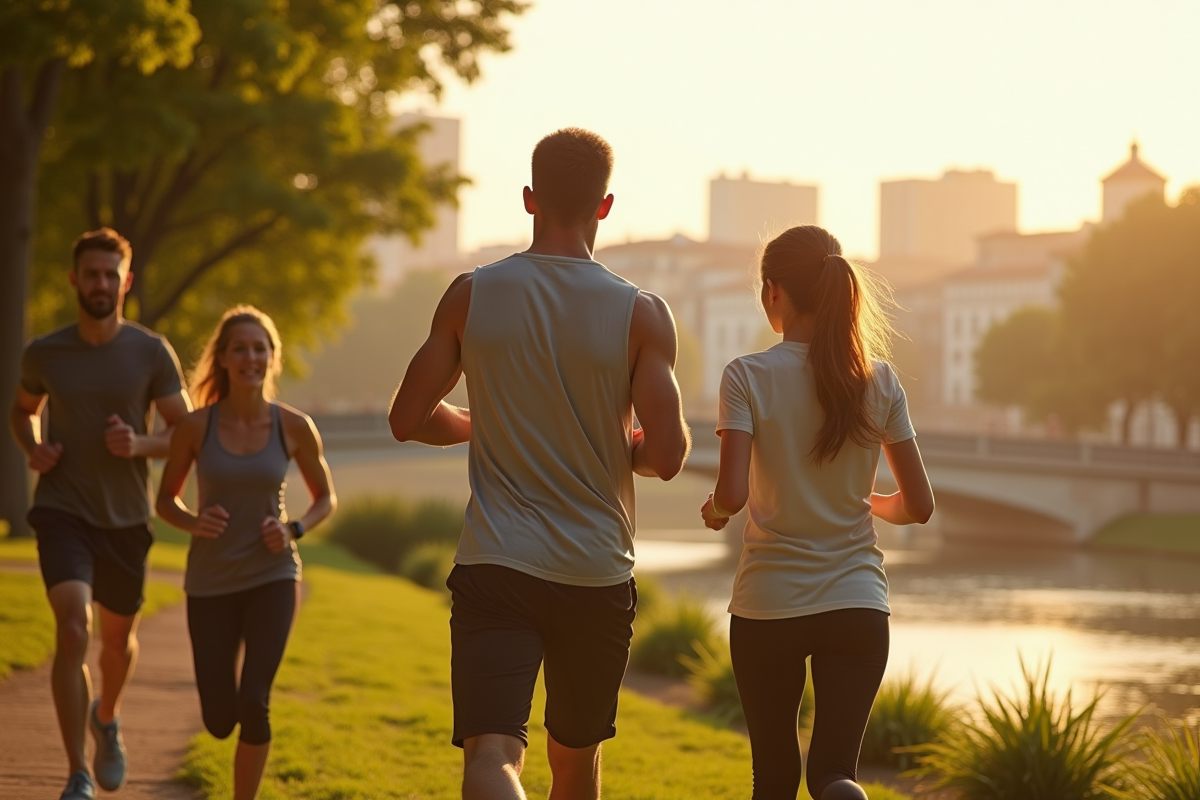 Groupe faisant du cardio en extérieur près de la Garonne