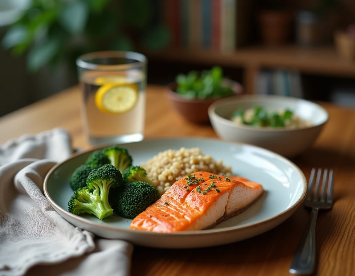 Repas du soir sain et léger pour perdre du ventre avec saumon et légumes verts