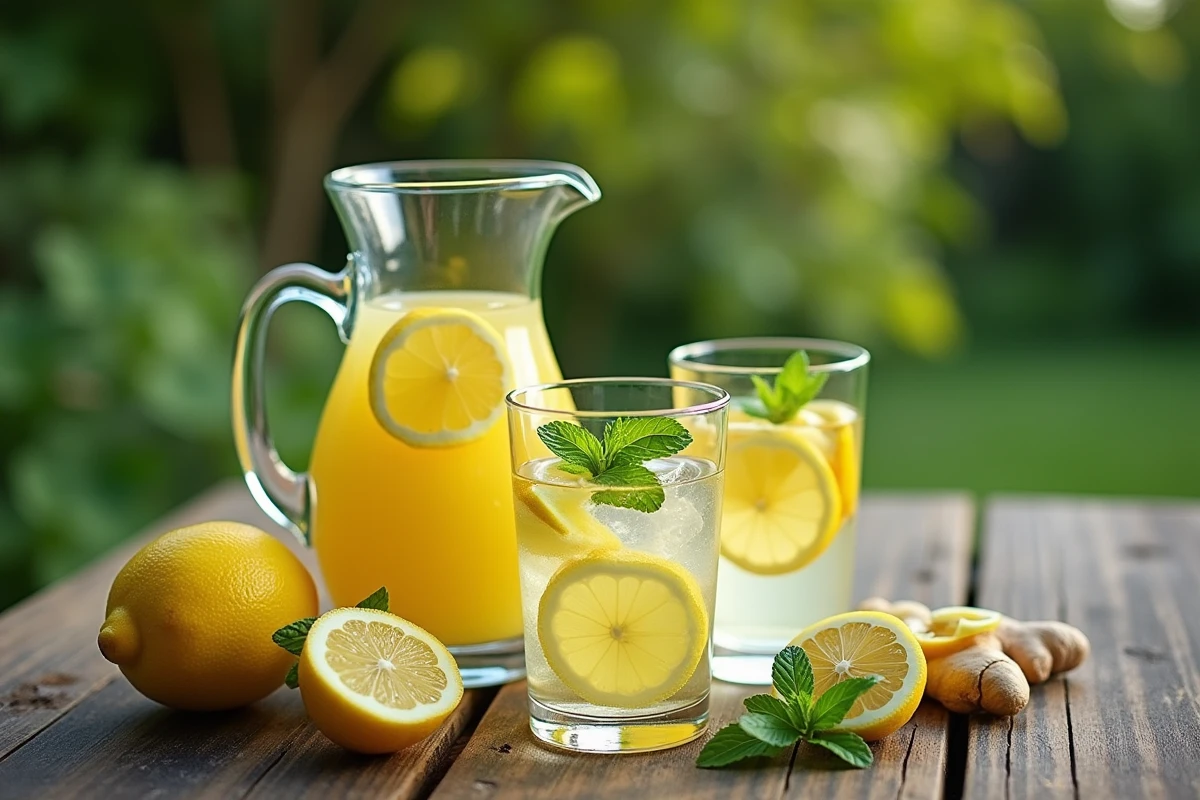 Pichet d'eau infusée citron gingembre pour réduire la graisse abdominale naturellement
