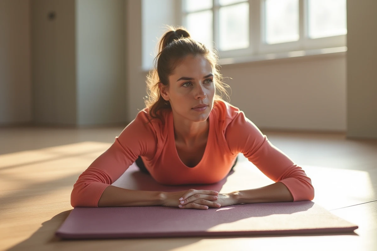 Femme effectuant l'exercice Superman au sol pour renforcer les muscles érecteurs du dos