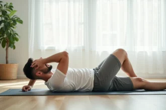 Homme effectuant l'exercice superman pour renforcer les muscles du bas du dos sur un tapis de yoga