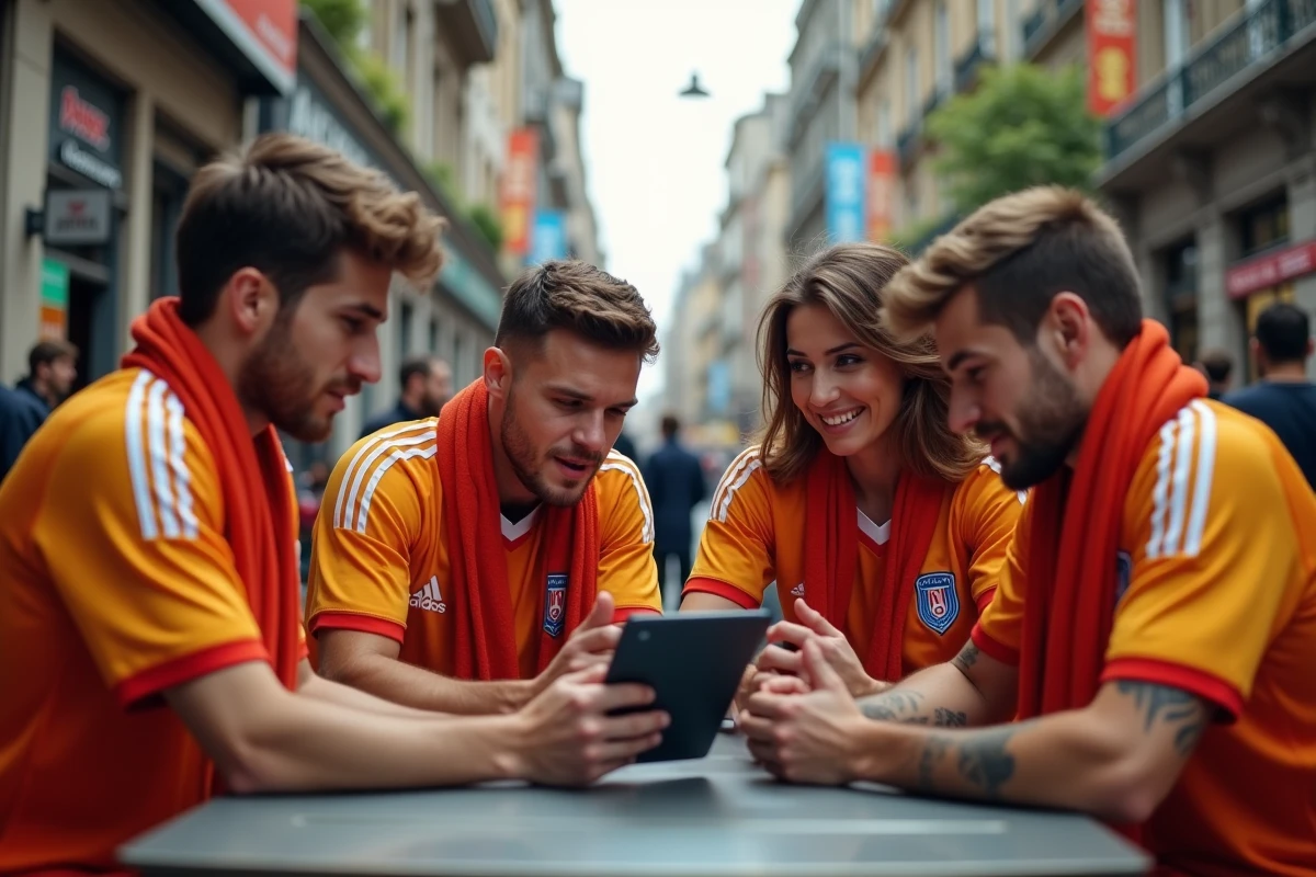 Fans de football regardant un match en ville