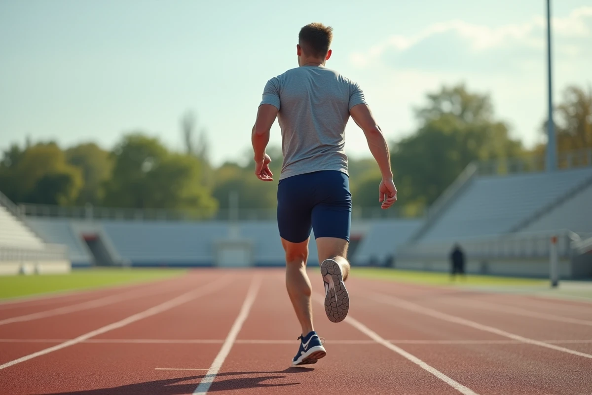 Homme athlétique effectuant des fentes marchées sur une piste d'athlétisme