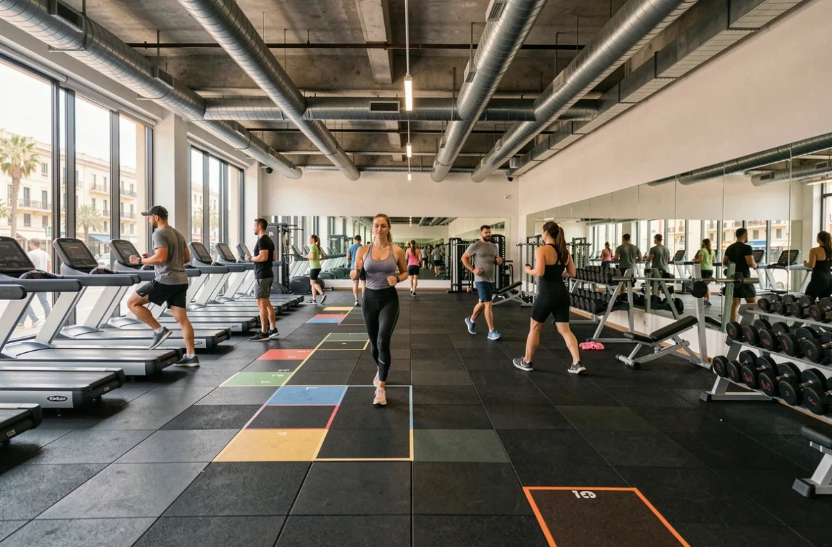Intérieur spacieux du Fitness Park Marseille Grand Littoral avec équipements cardio et espace musculation