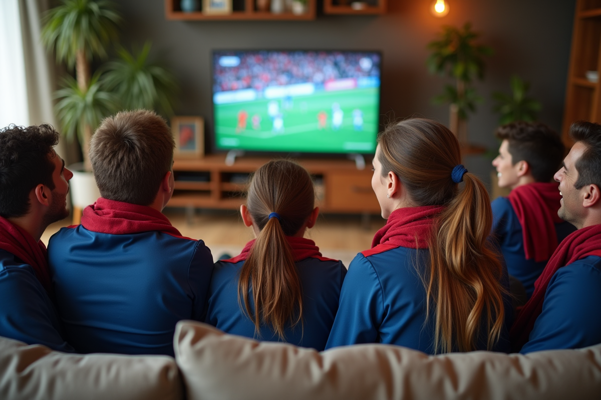 Groupe de fans de football à Paris regardant un match