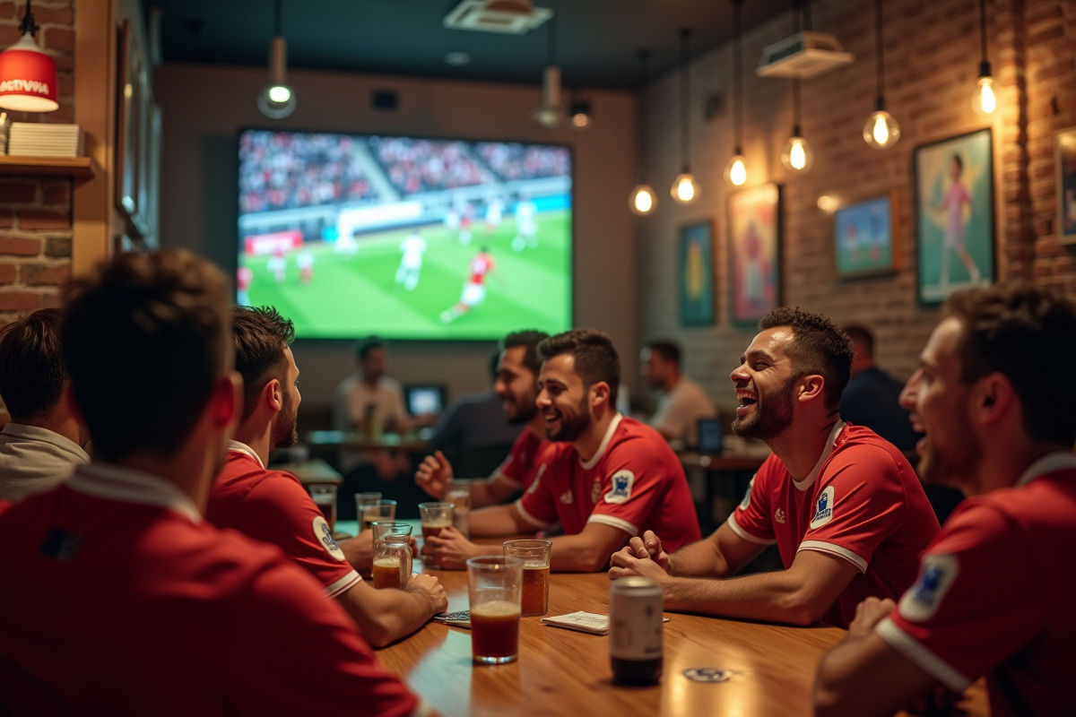 Jeunes hommes en célébration lors d'un match de football
