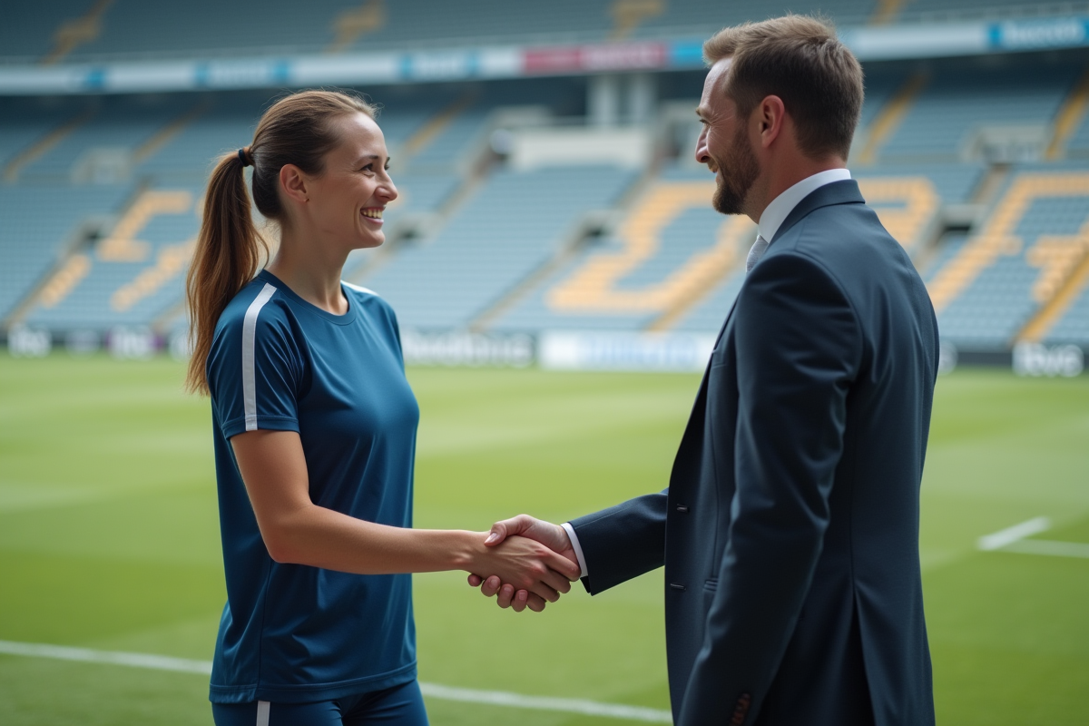 Femme sportive serre la main d