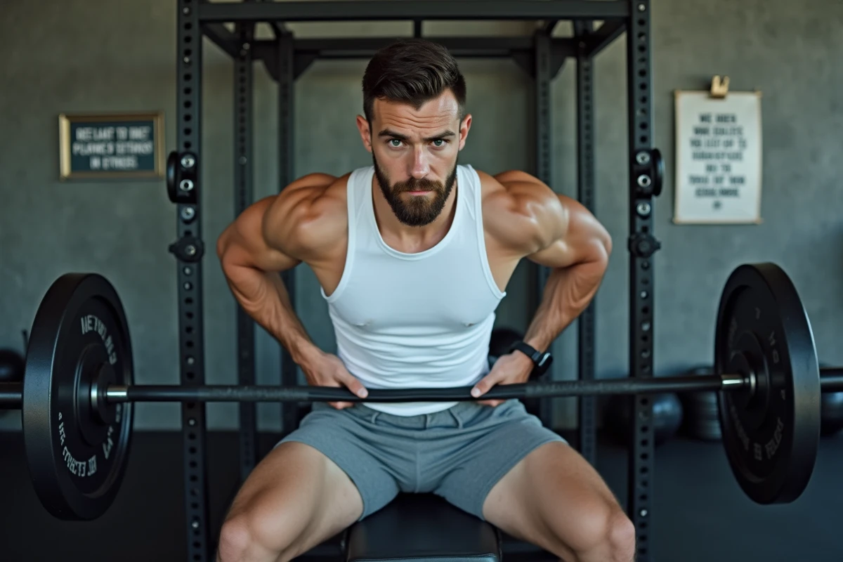 Homme réalisant un hip thrust avec haltère pour renforcer les muscles fessiers