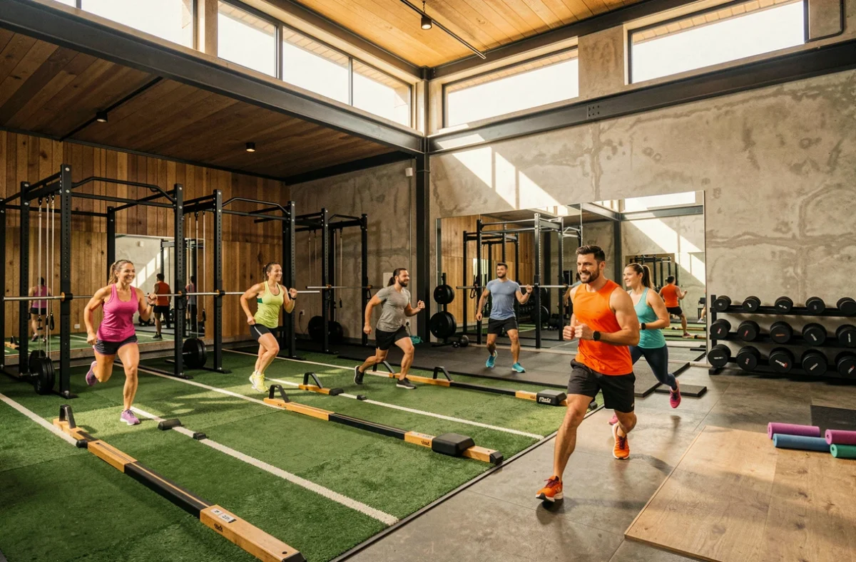Salle de sport Impact Aix-en-Provence avec zone fonctionnelle, turf, espace musculation et ambiance moderne