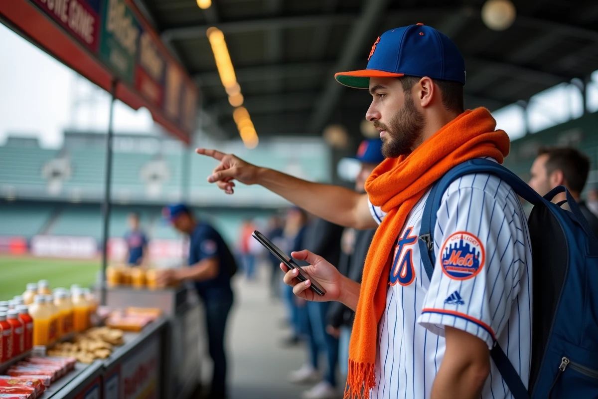 Jeune homme pointant vers le terrain avec scarf orange