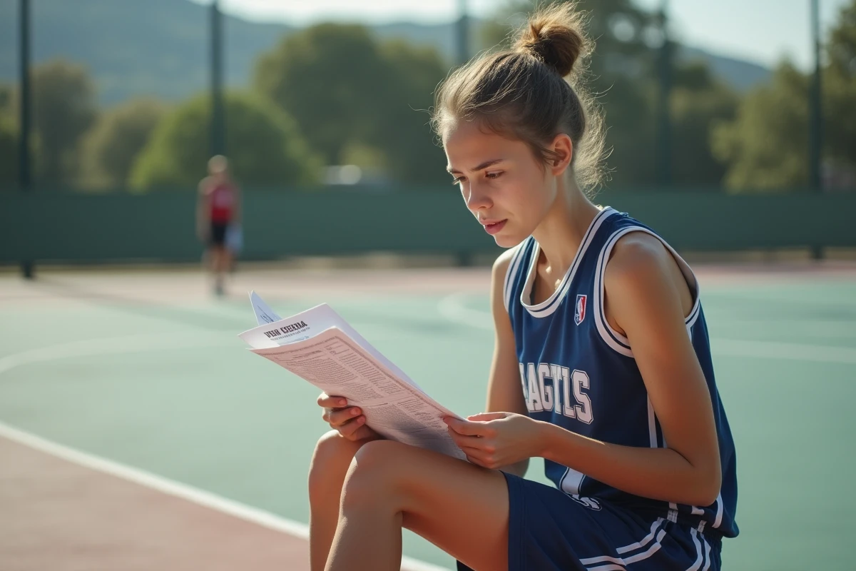 Jeune joueuse de basketball regardant ses statistiques