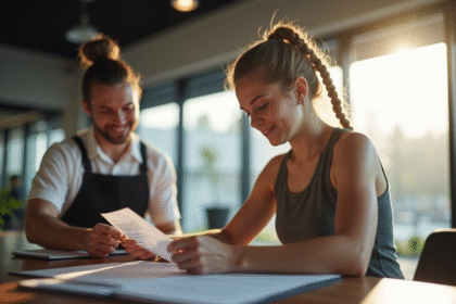 Jeune adulte en tenue sportive à la réception du gymnase