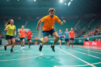 Jeunes athlètes en action sur un terrain moderne sport intérieur