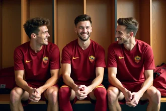 Trois jeunes joueurs de la Roma en entraînement en vestiaire