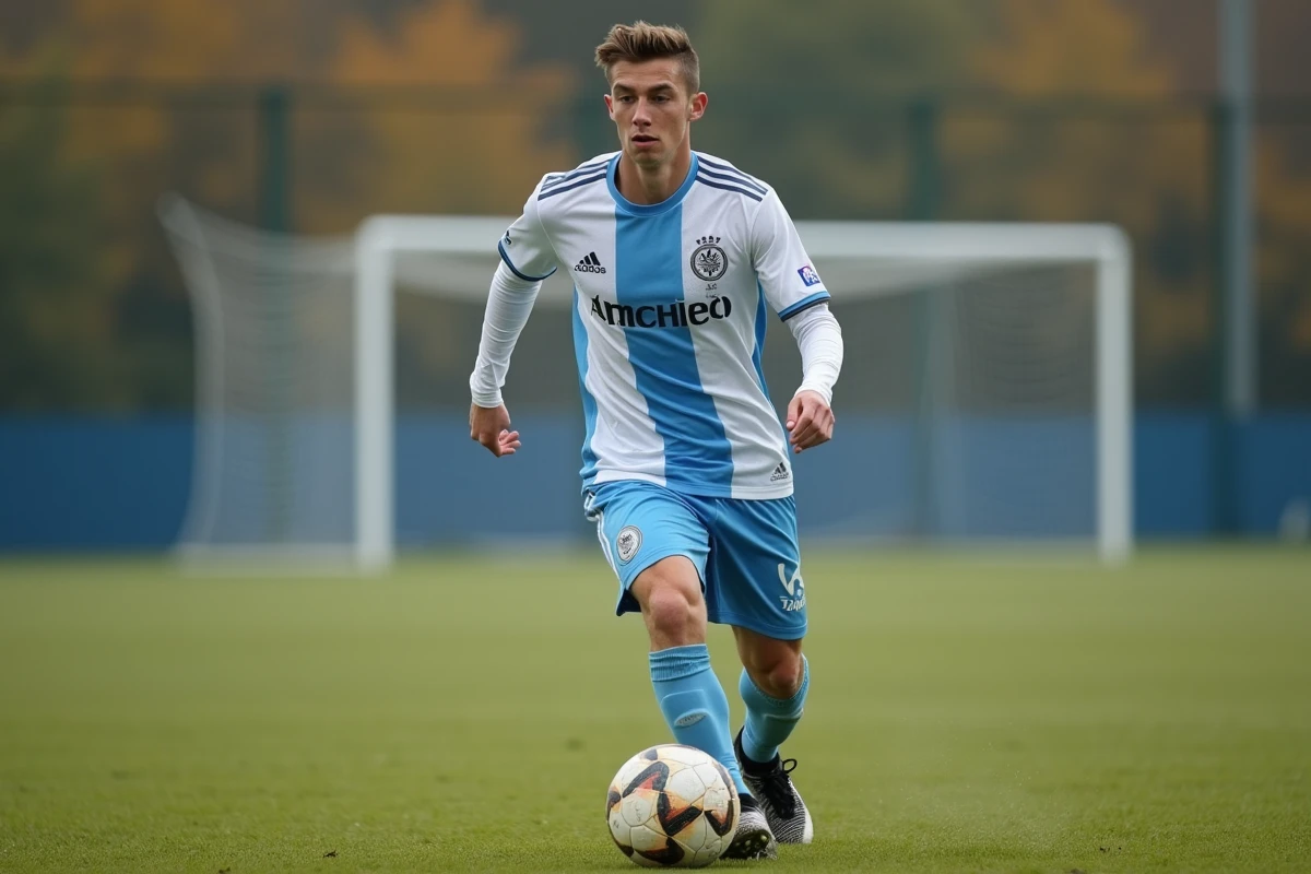 Jeune joueur de football en action sur le terrain