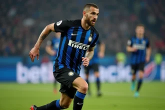 Footballeur athlétique en action sur le terrain