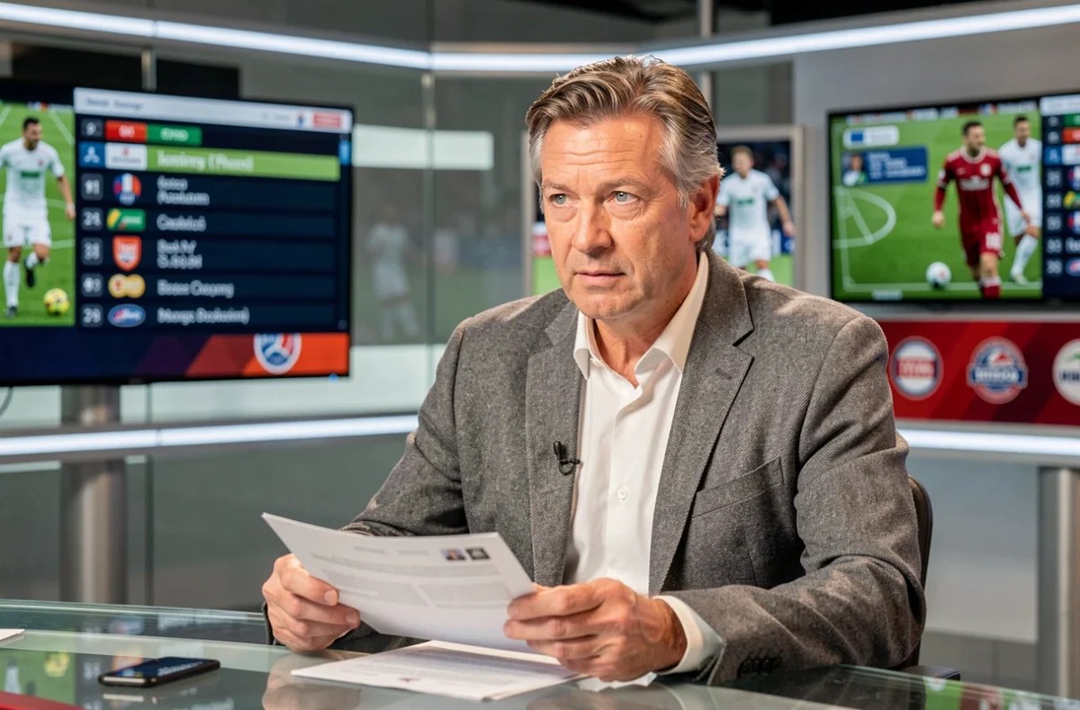 Journaliste sportif en studio analysant la carrière d'Eden Hazard et son club actuel en 2026