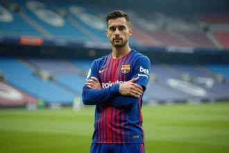 Défenseur professionnel de football en maillot de club lors d'une séance d'entraînement, illustrant les performances sportives de haut niveau de Lucas Hernández