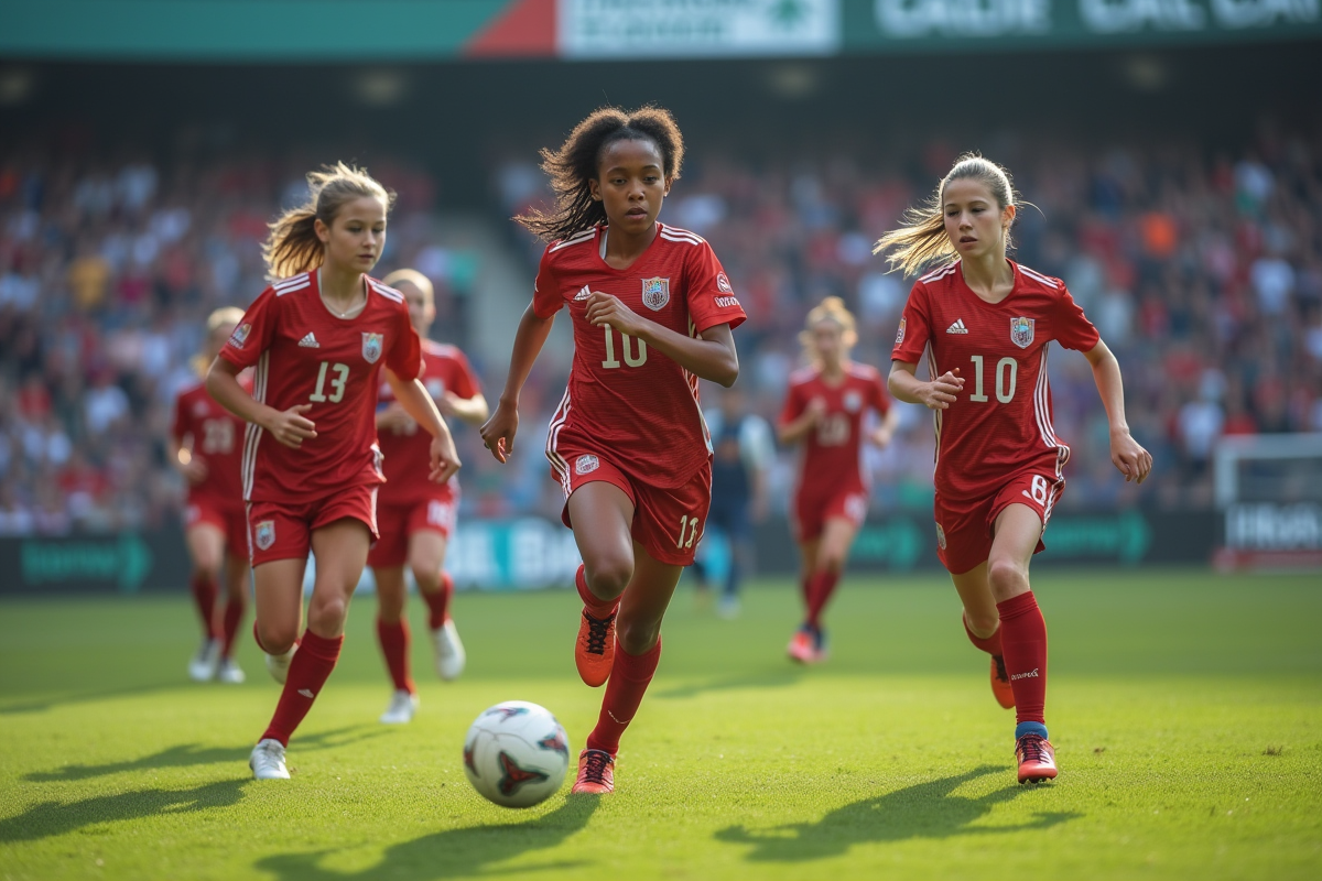Jeunes jouant un match de football intense en extérieur
