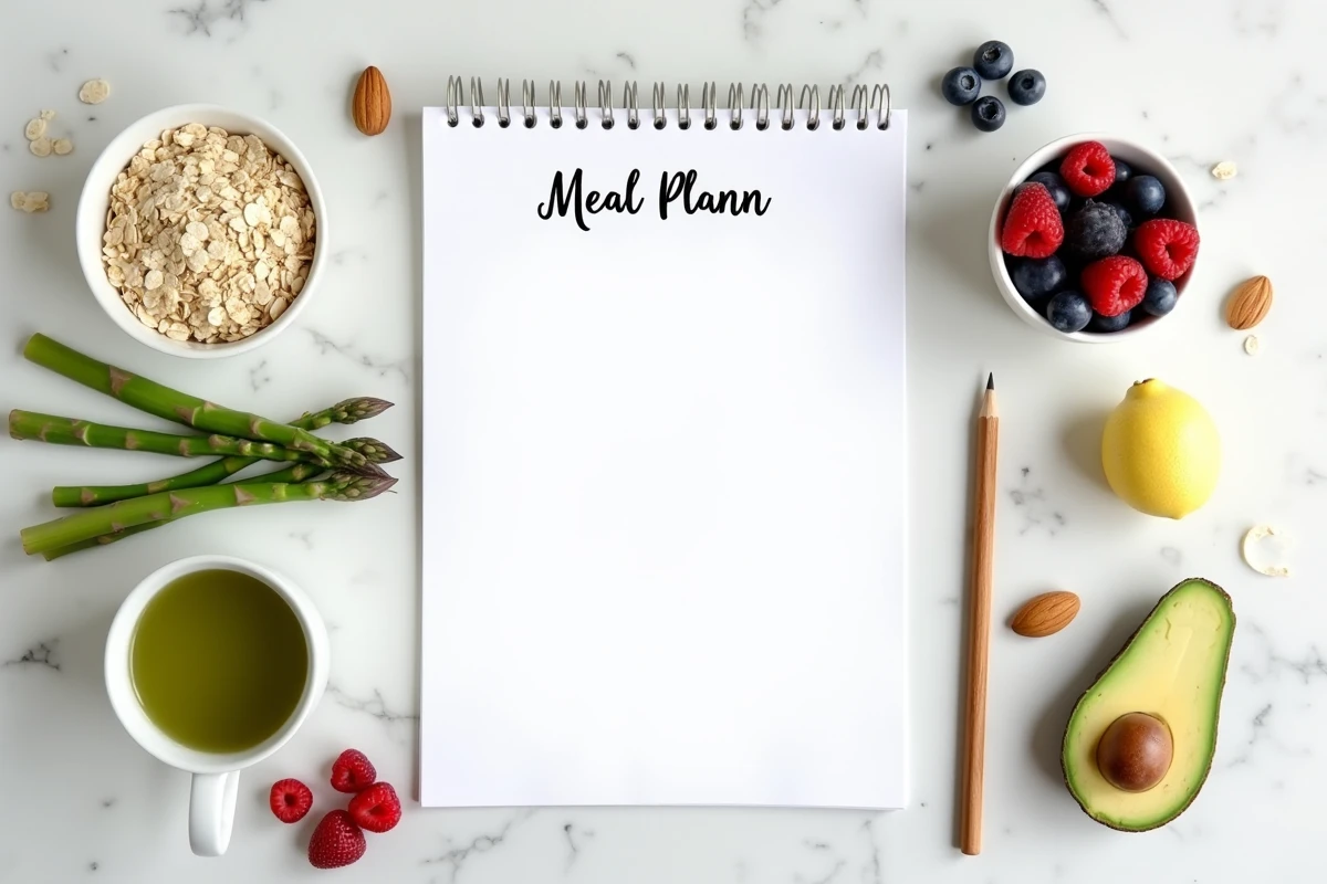 Plan de menus hebdomadaires pour perdre du ventre avec aliments sains et liste de courses
