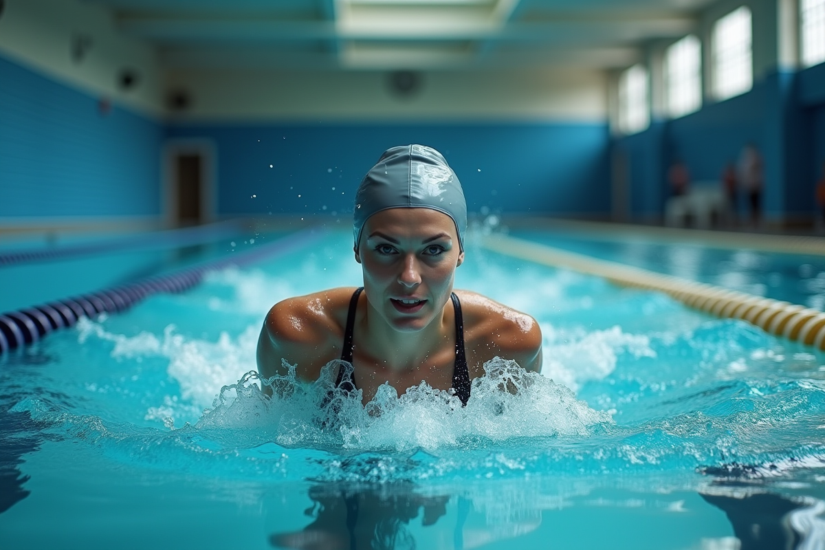 Femme nageuse en maillot de bain dans une piscine intérieure