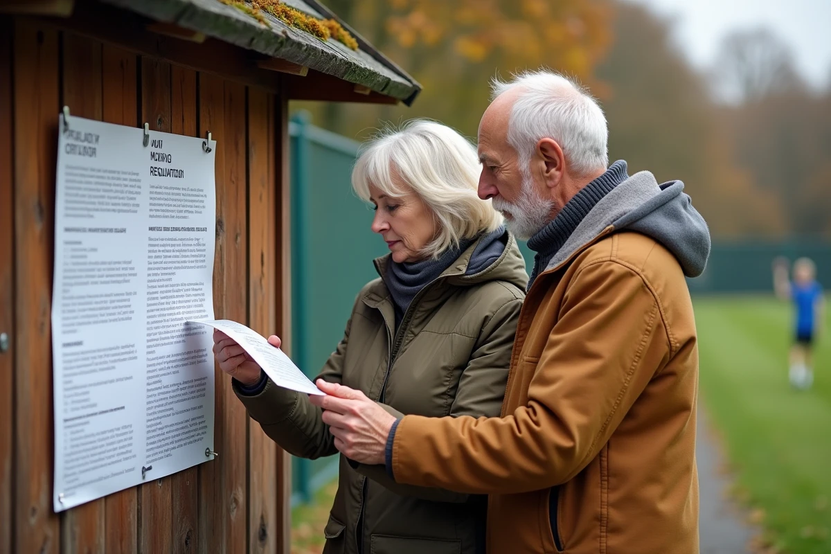 Parents lisant une affiche sur les regles du football jeunesse
