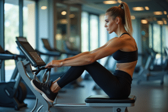Salle de sport moderne avec femme utilisant machine ab
