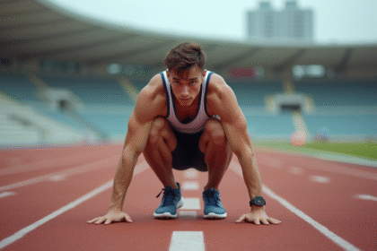 Sprinteur homme déterminé sur la piste d'athlétisme