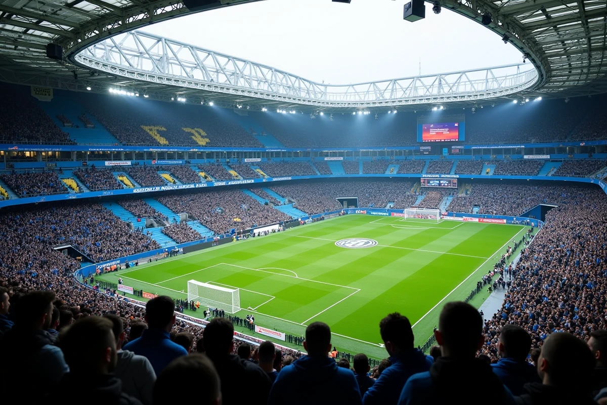 Vue panoramique du stade San Siro de Milan comble lors d'un match de Ligue des Champions avec les supporters de l'Inter