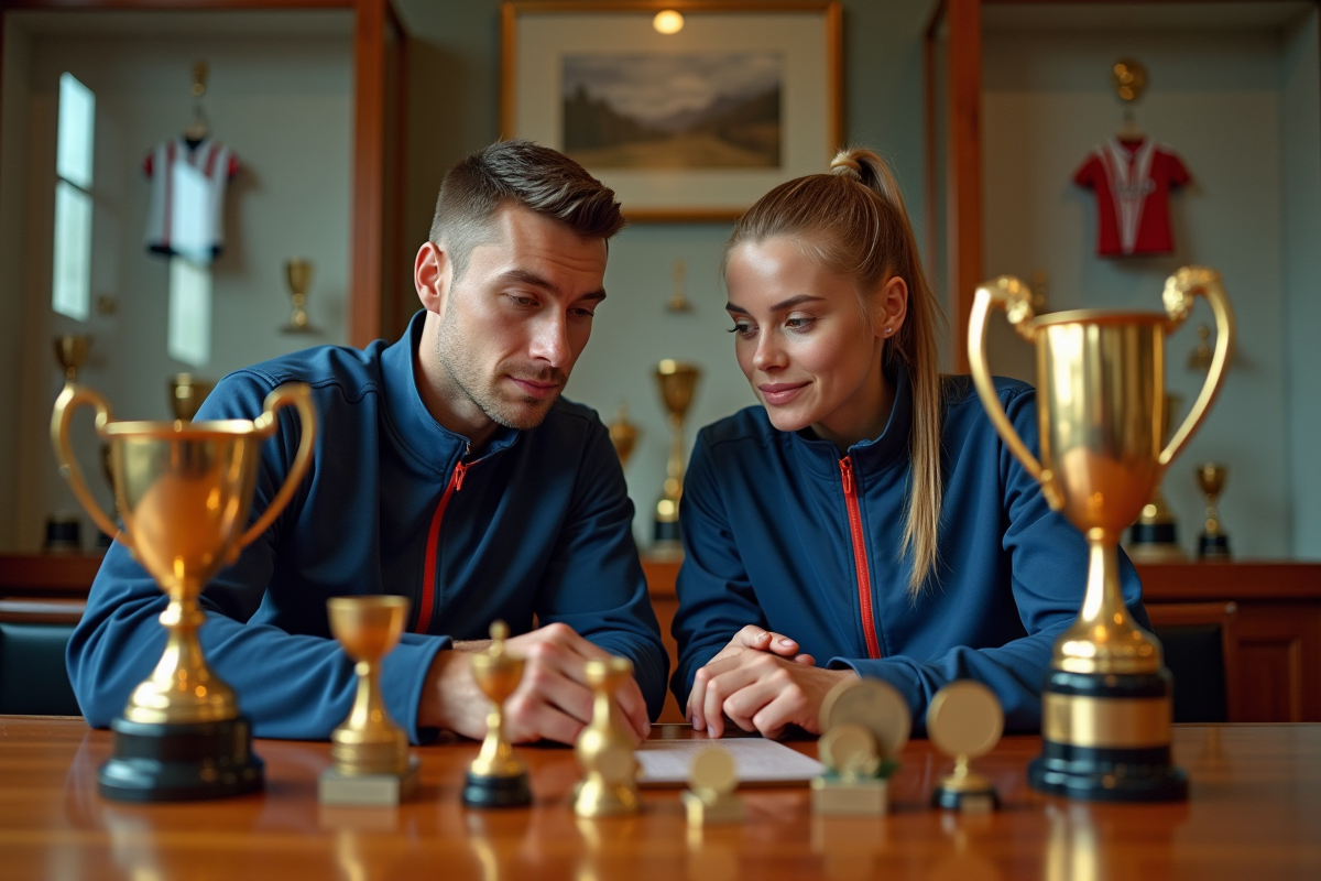 Jeunes athlètes examinant des trophées dans un musée sportif