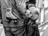 grayscale photo of boy in jacket